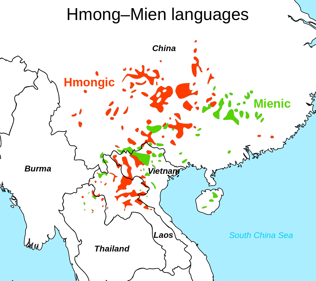 A map showing the hmong-mien languages in asia