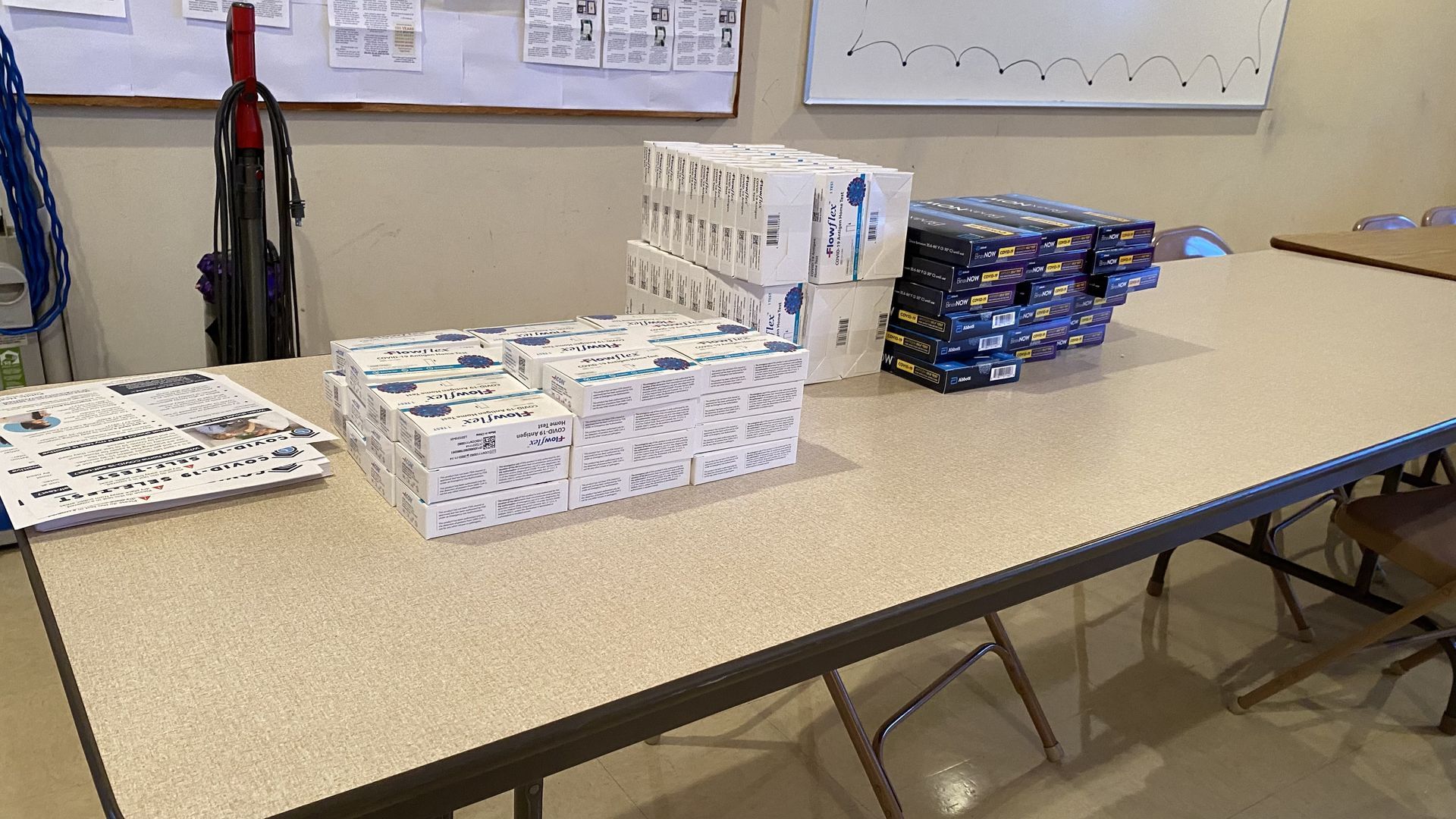 A table with a lot of boxes on it