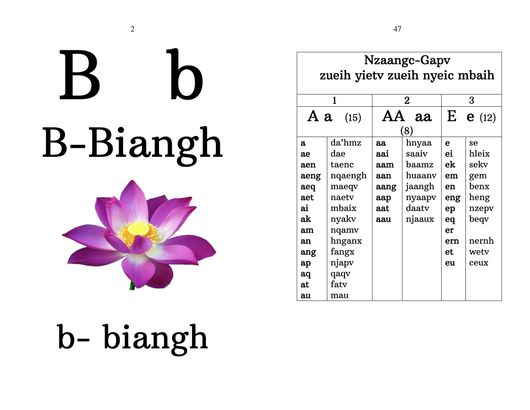 The letter b is next to a purple flower and a table.