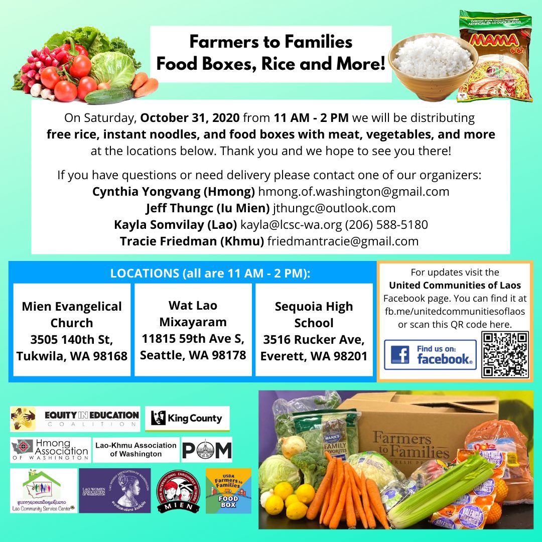 A poster for farmers to families food boxes , rice and more