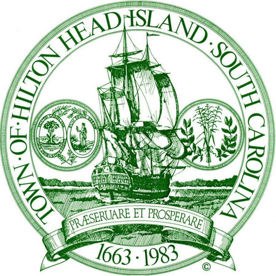 Green seal for Town of Hilton Head Island, South Carolina, with ship and 1663–1983 banner