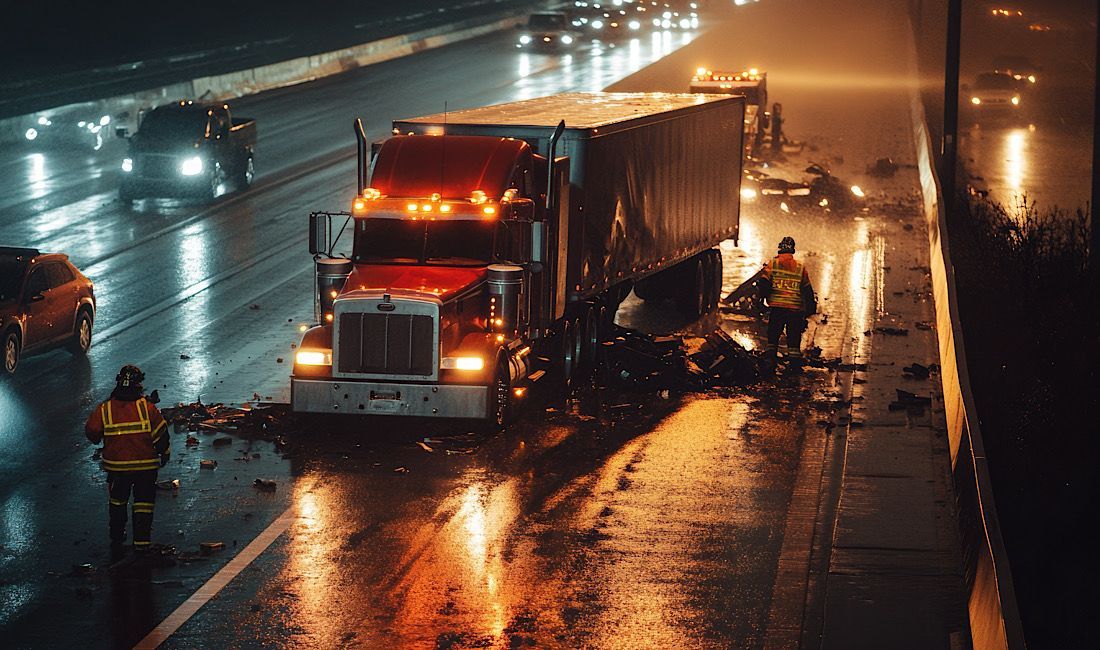 Commercial truck accident on the highway with two fire fighters in Pittsburgh, PA.