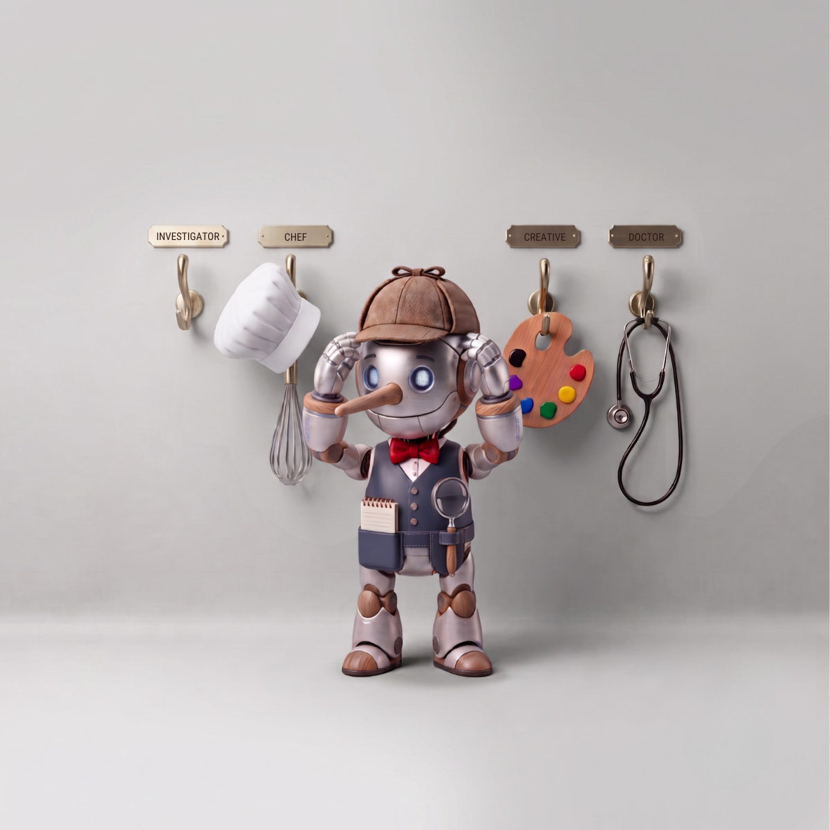 AI robot trying on costumes