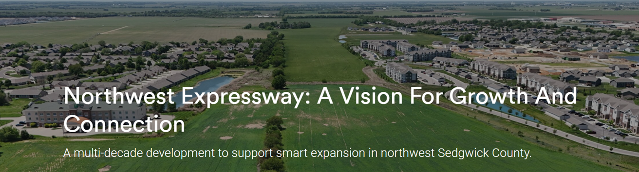 Aerial view of planned Northwest Expressway with surrounding neighborhoods and green space.