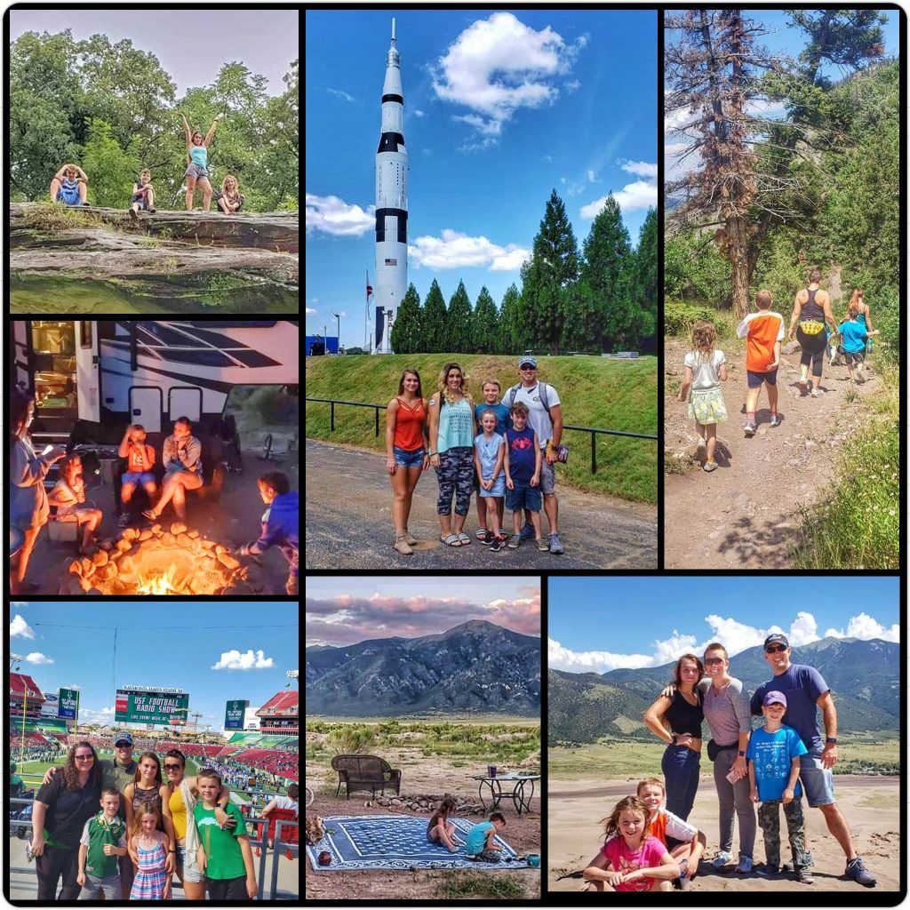 A collage of pictures of people and a rocket