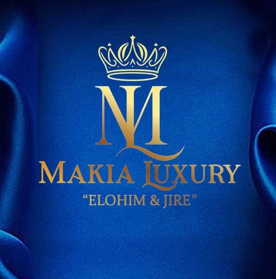 Gold logo on blue fabric: