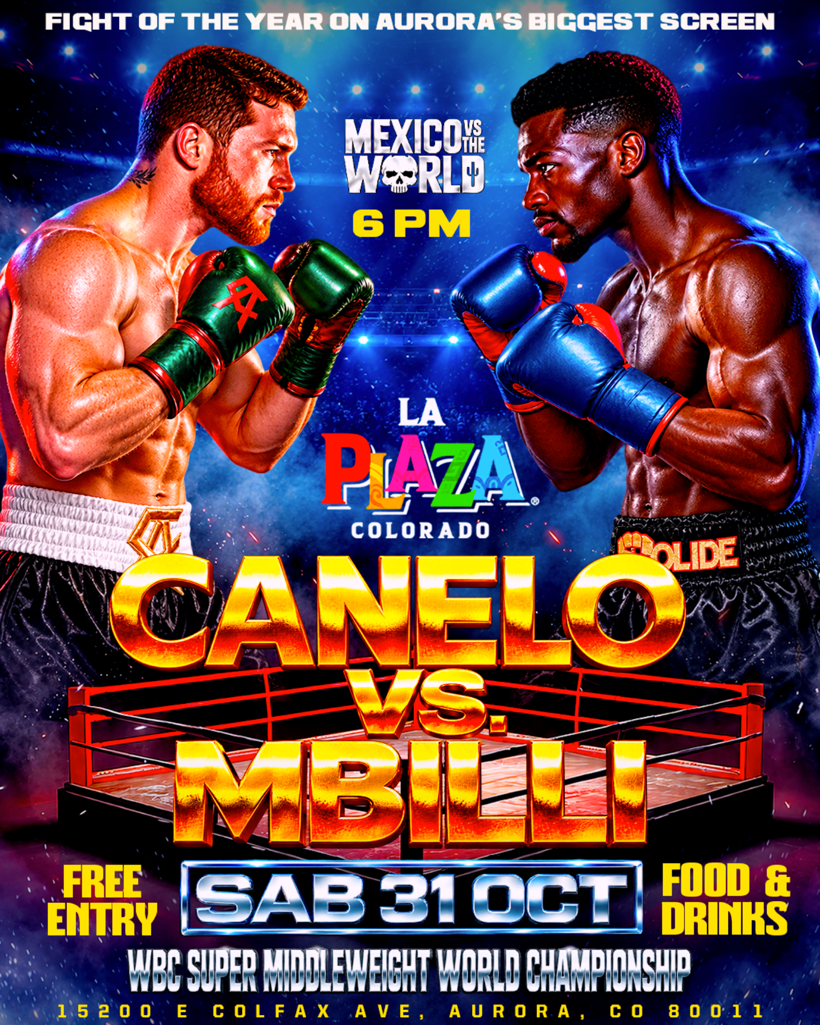 Boxing poster: Canelo vs Mbilli, Sept. 31 in Las Vegas, with two fighters facing off in gloves.