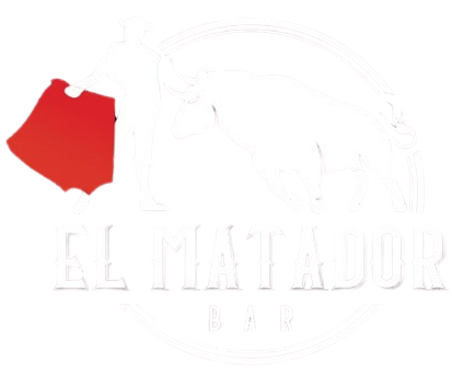 Logo for El Matador Bar featuring a white outline of a bull with a red shape and white text.