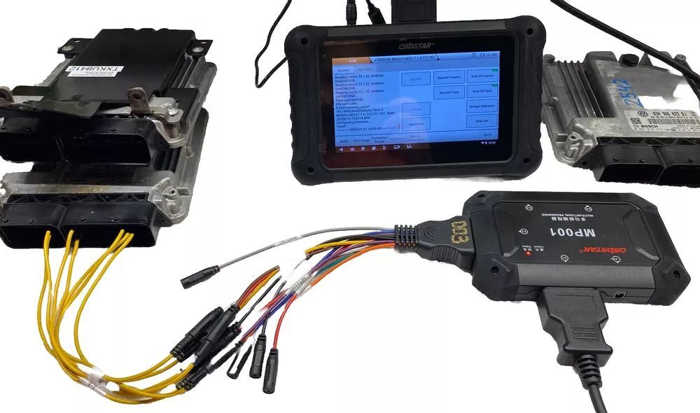 A bunch of wires are connected to a device that says ' tools ' on it