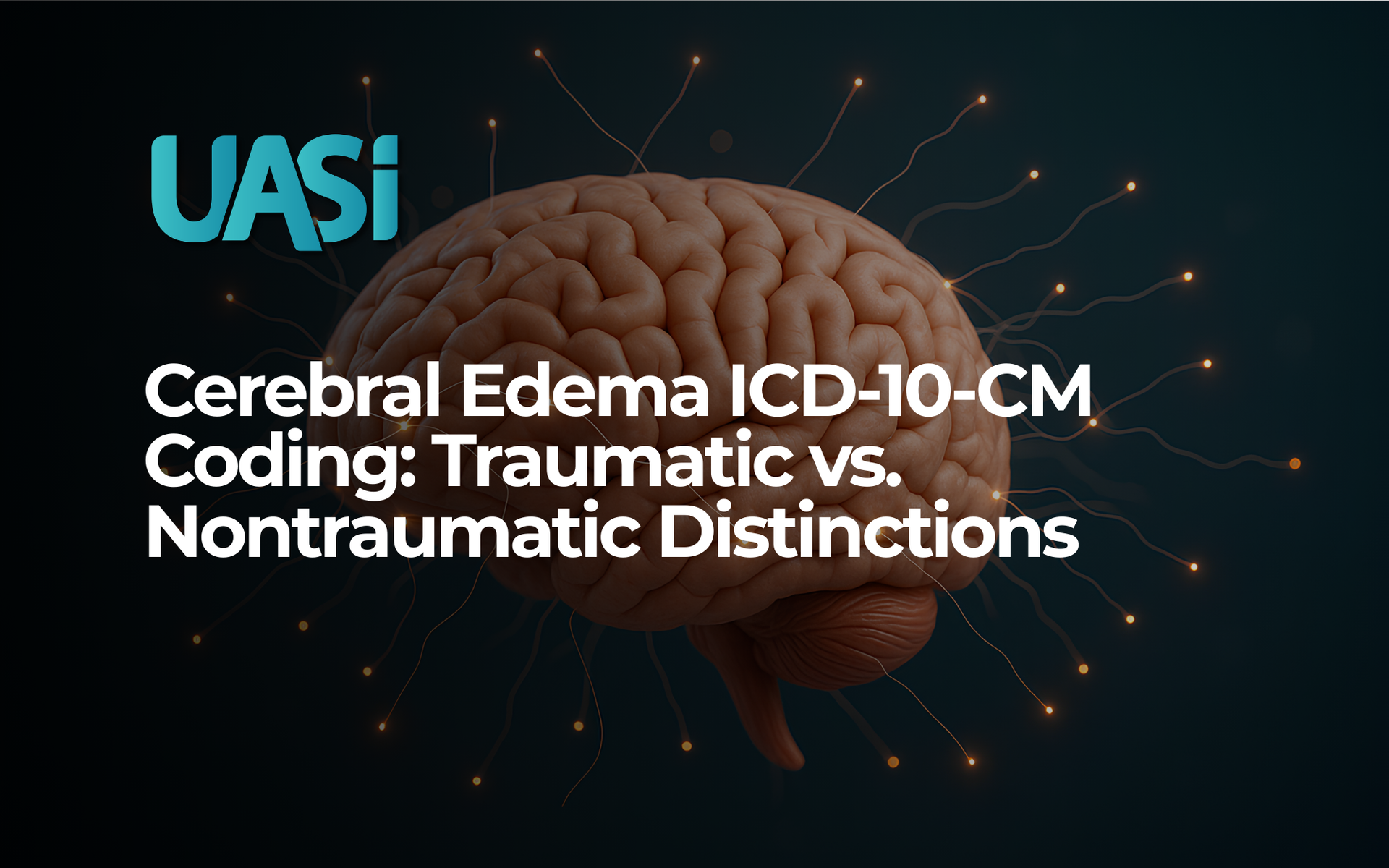 Illustration of the human brain representing cerebral edema types, treatment, and ICD-10-CM coding 