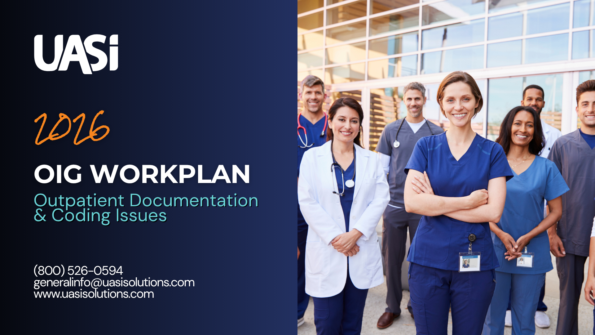 Healthcare professional looking at camera, graphic image for 2026 OIG work Plan Outpatient