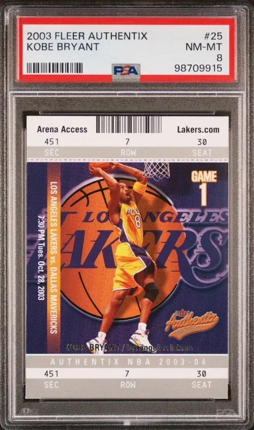 Graded Kobe Bryant basketball card, Lakers uniform, shooting,