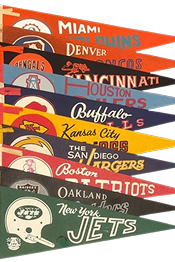 Vintage pennants with NFL team logos and names