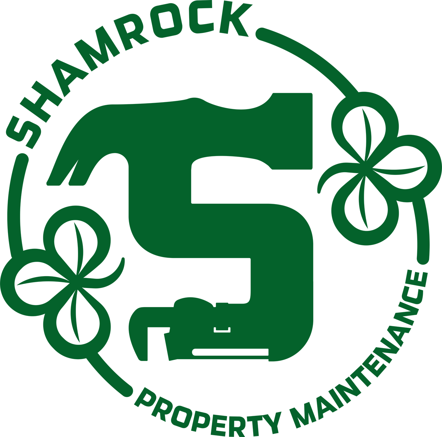 Green logo: stylized hammer-shaped