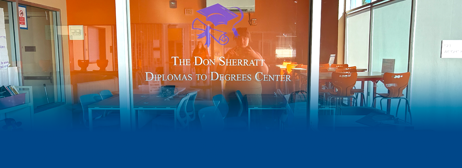 A picture of a dental office with a blue background.
