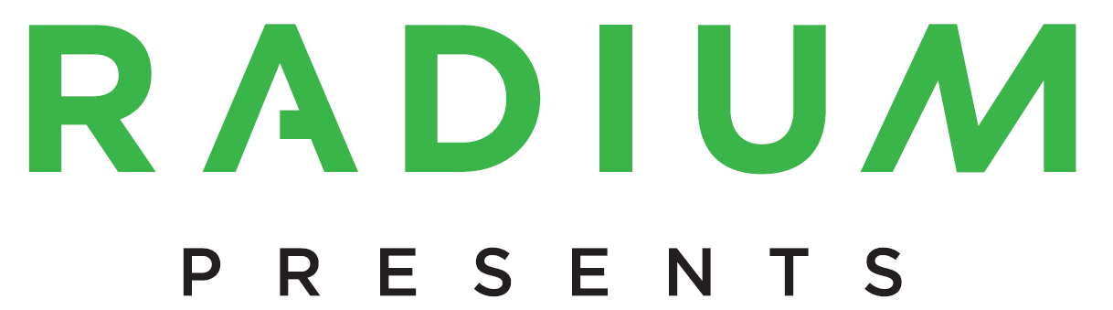 The logo for radium presents is green and white.