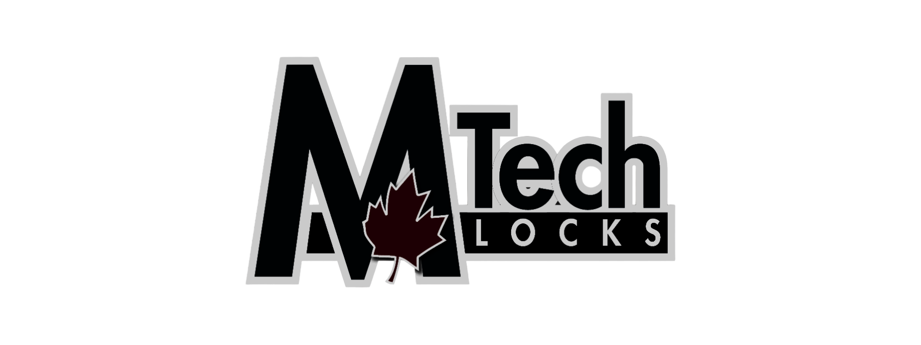 M Tech Locks logo with black and white text and a red maple leaf accent