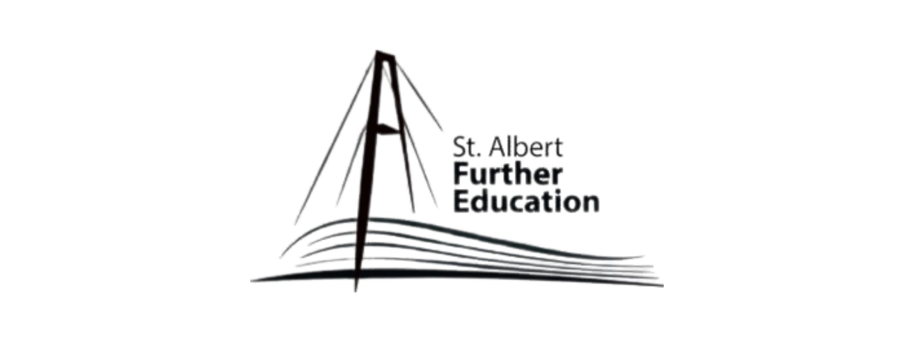 St. Albert Further Education logo with stylized black sail and stacked text on white background