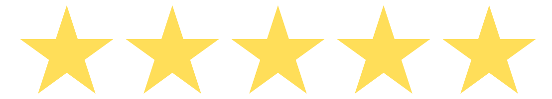 Five yellow stars in a horizontal row on a white background