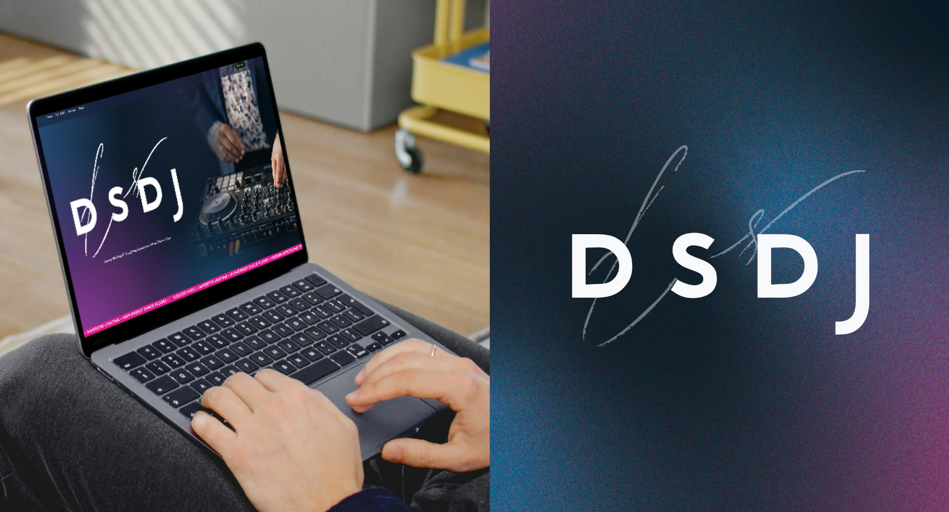 Hands typing on a laptop beside a glowing DSD logo on a dark background