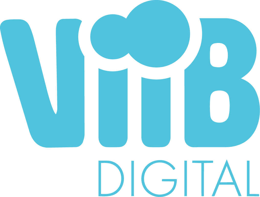 Light blue VIB Digital logo with stylized letters and a circular icon above the text