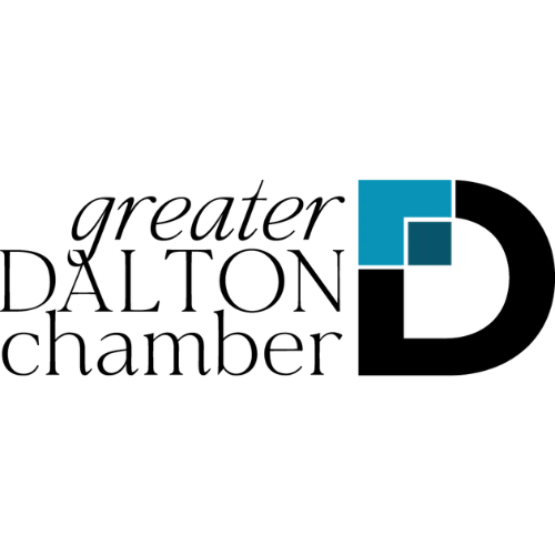 The Greater Dalton Chamber logo, featuring black and teal geometric shapes next to the text