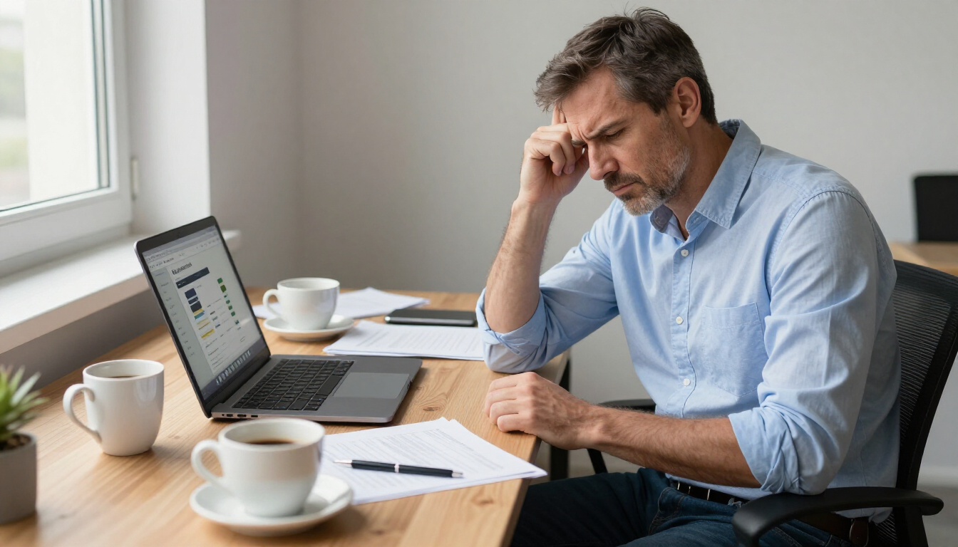 Frustrated business owner struggling with DIY website builder