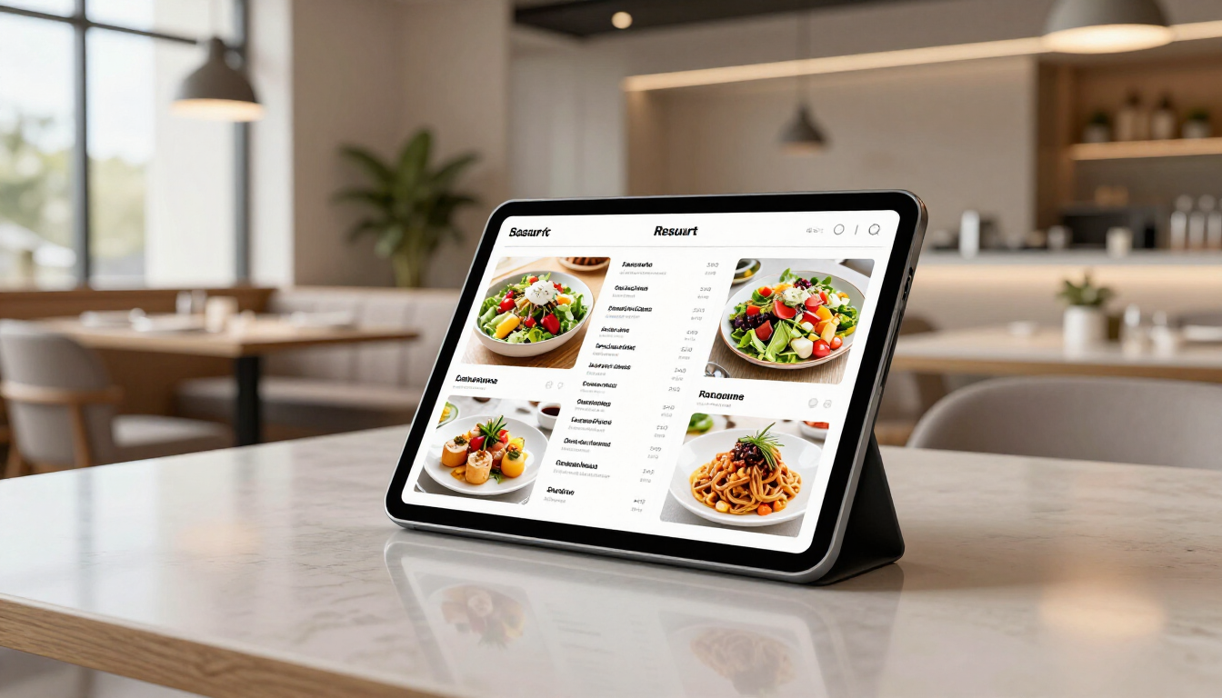 Sleek mobile responsive menu on a tablet in a restaurant