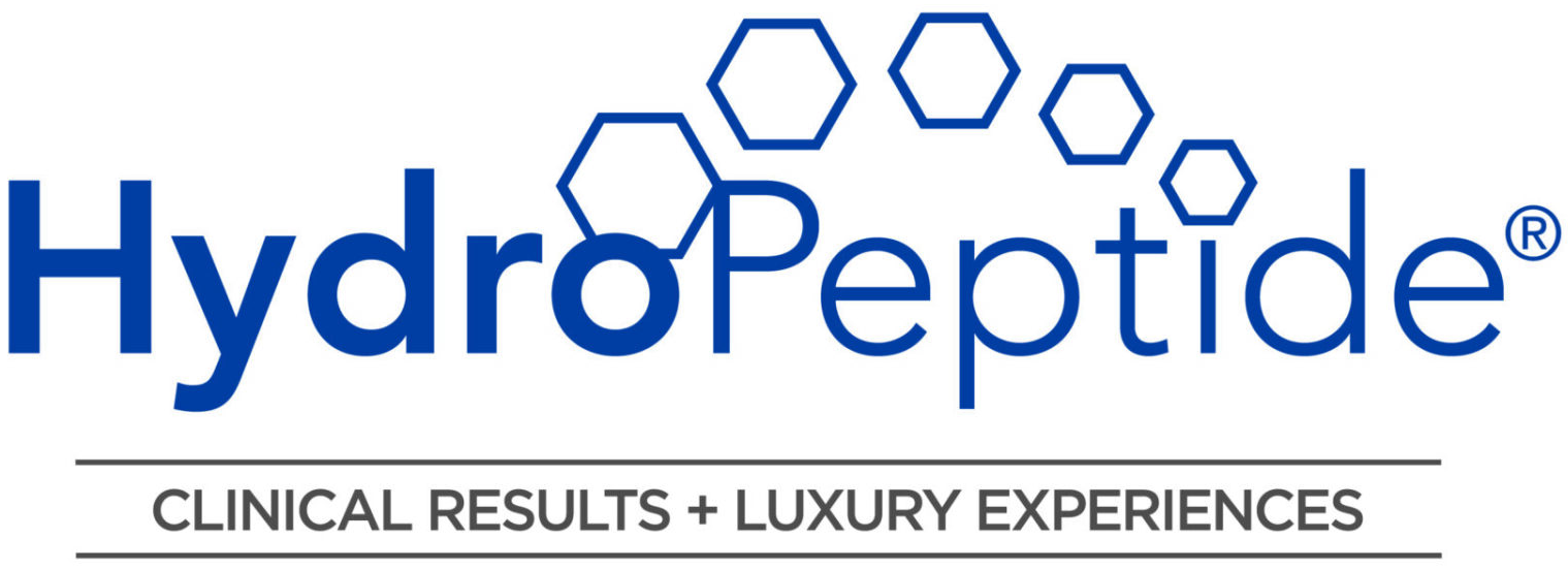 The logo for hydropeptide clinical results + luxury experiences