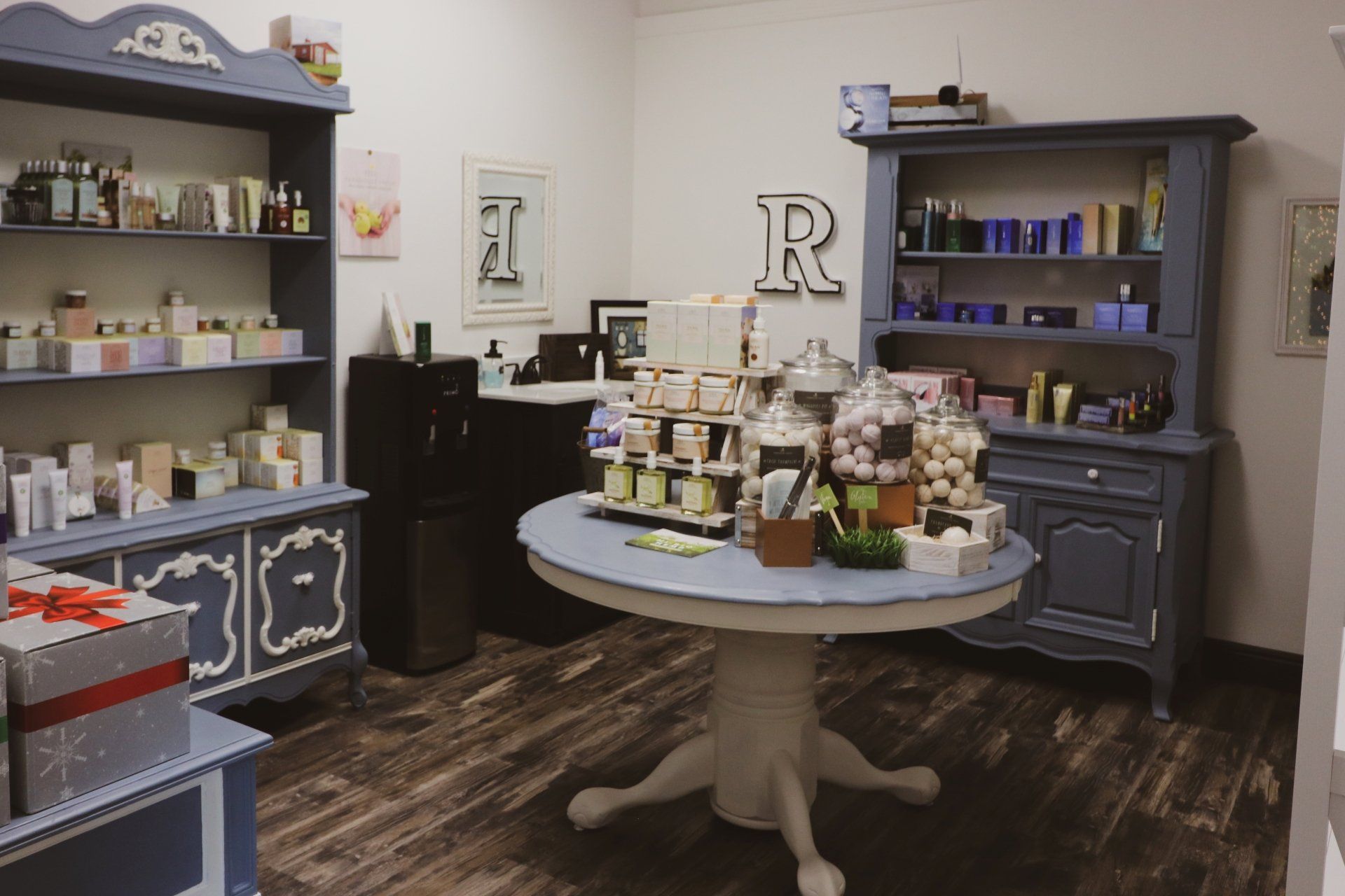 Skincare items for sale on shelves at Results Skincare Studio in Fort Myers