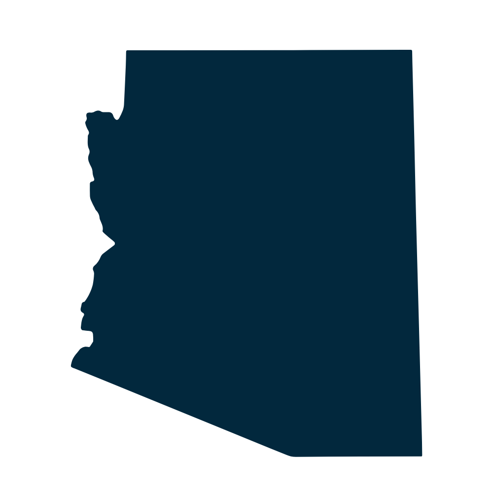 A blue silhouette of the state of Arizona on a white background.