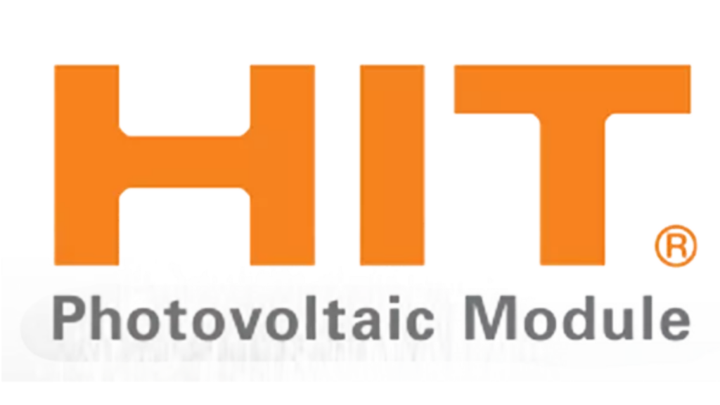 The hit photovoltaic module logo is orange on a white background The hit photovoltaic module logo is orange on a white background
