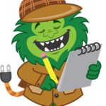 A green monster is holding a notebook and a pencil A green monster is holding a notebook and a pencil