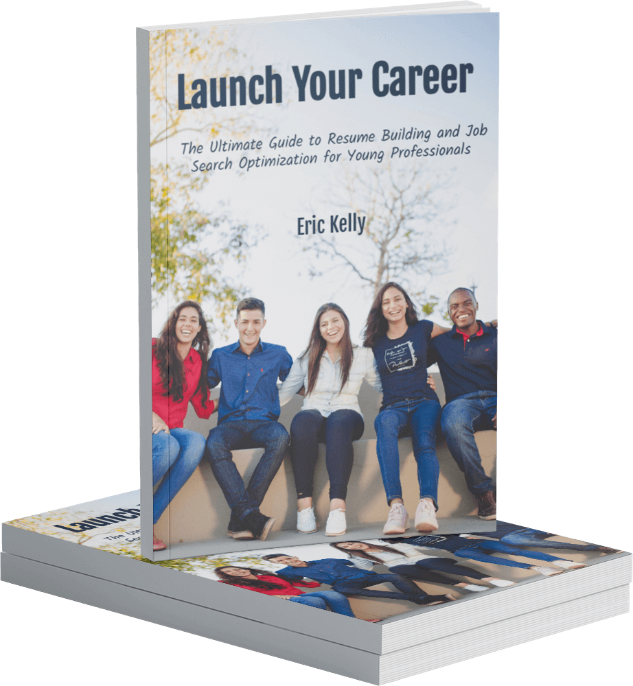 Book cover titled “Launch Your Career” with a group of five smiling people sitting on a bench.