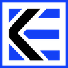 Blue and black stylized letter K or arrow logo on a white square background