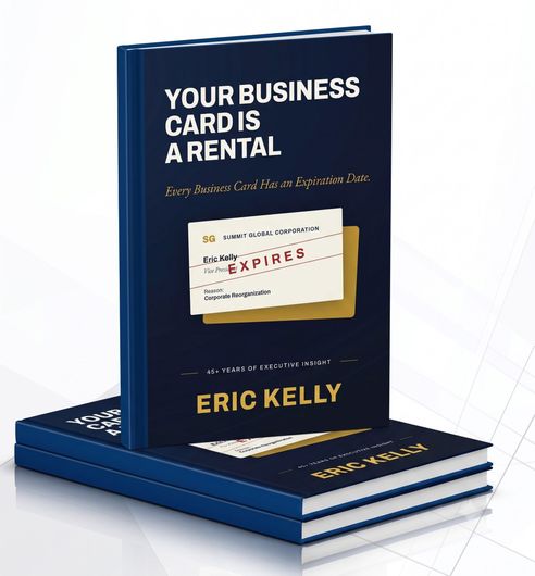 Book cover titled “Your Business Card is a Rental” by Eric Kelly, with a suit and business card graphic.