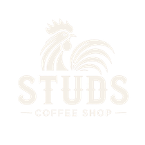 STUDS Coffee Shop logo with a cream rooster and text on a white background