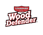 The logo for standard paints inc. is a wood defender.