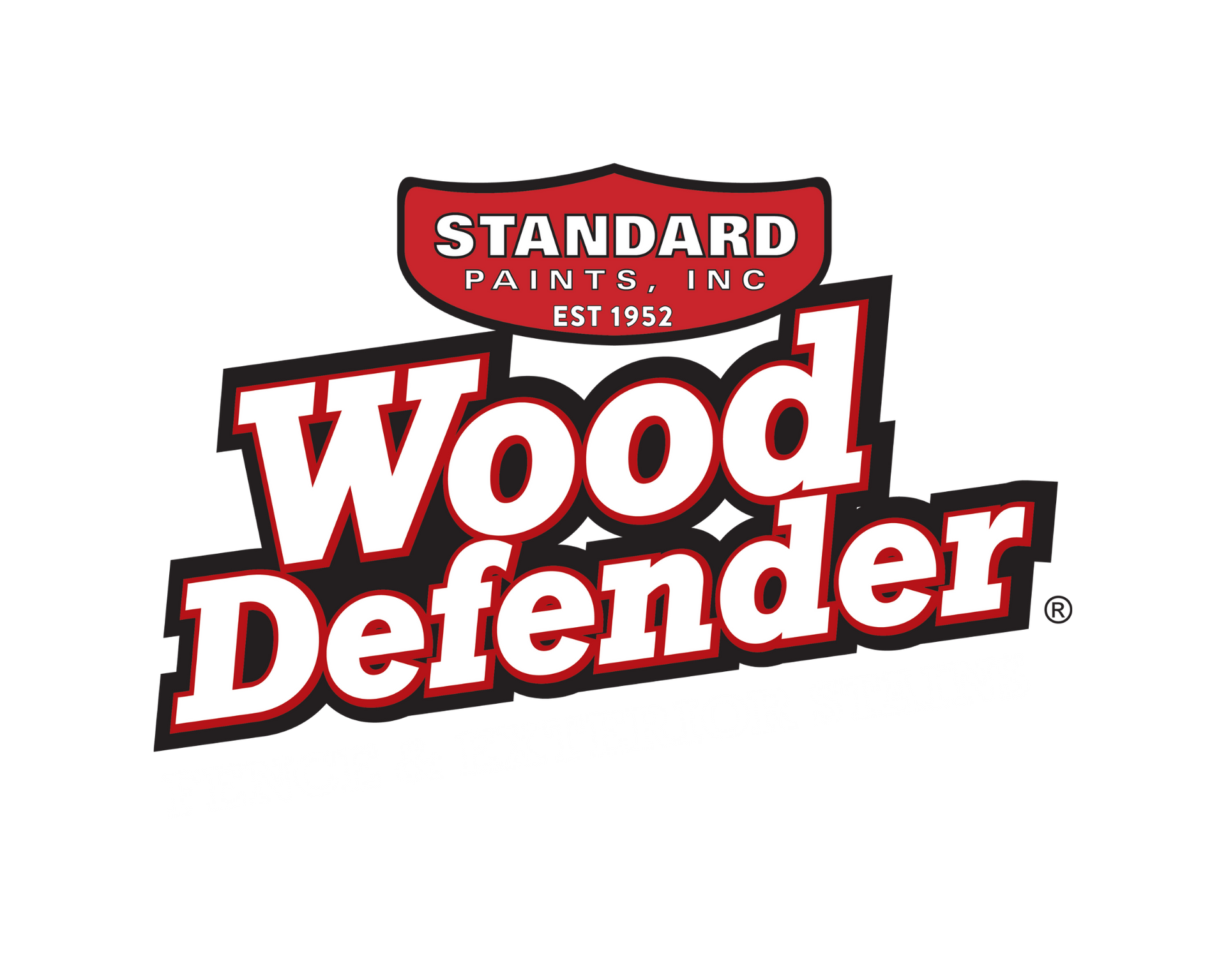 The logo for standard paints inc. is a wood defender.