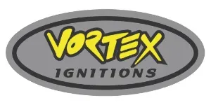 Vortex Ignitions logo in yellow and black inside a gray oval