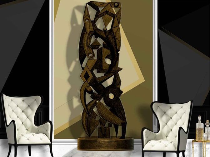 John Varriano's megalith sculpture, Awakening shown in contemporary living room