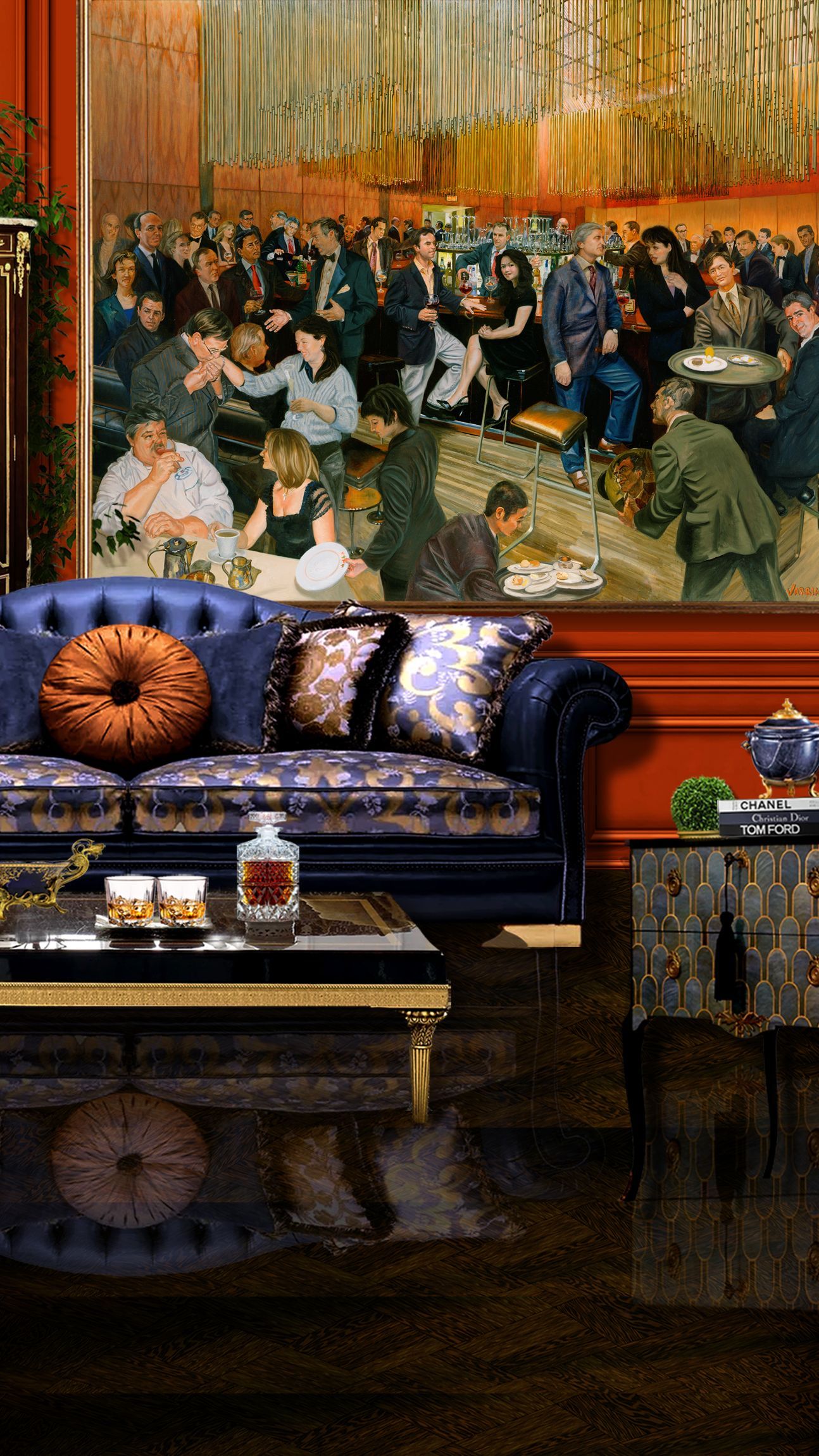 bar at the four seasons | figurative oil painting by John Varriano