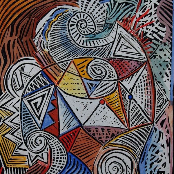 Cave Block # 4 an abstract block print (detail view) by artist John Varriano