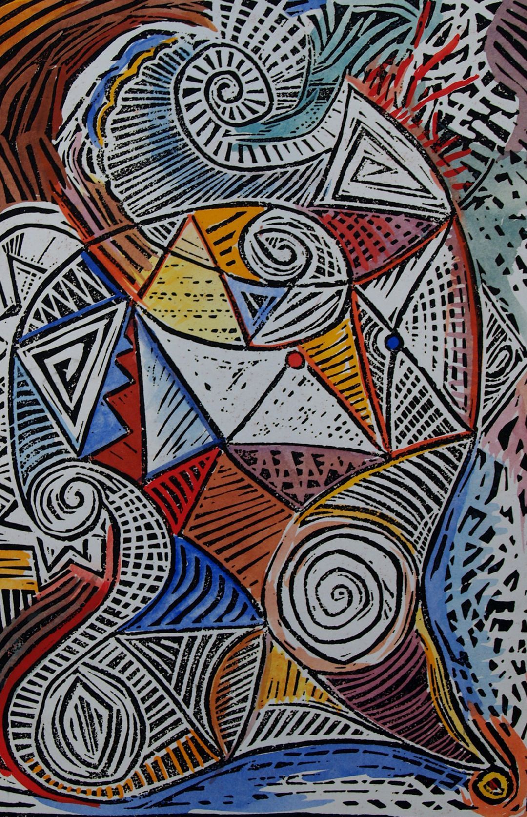 Cave Block # 4 | Abstract Linoleum Block Print  by John Varriano