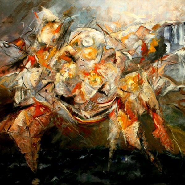 Fall of Icarus an abstract oil painting (detail view) by artist John Varriano