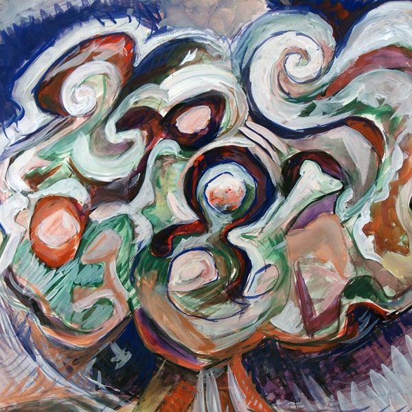 Forbidden Tree abstract gouache on paper (detail view) by artist John Varriano