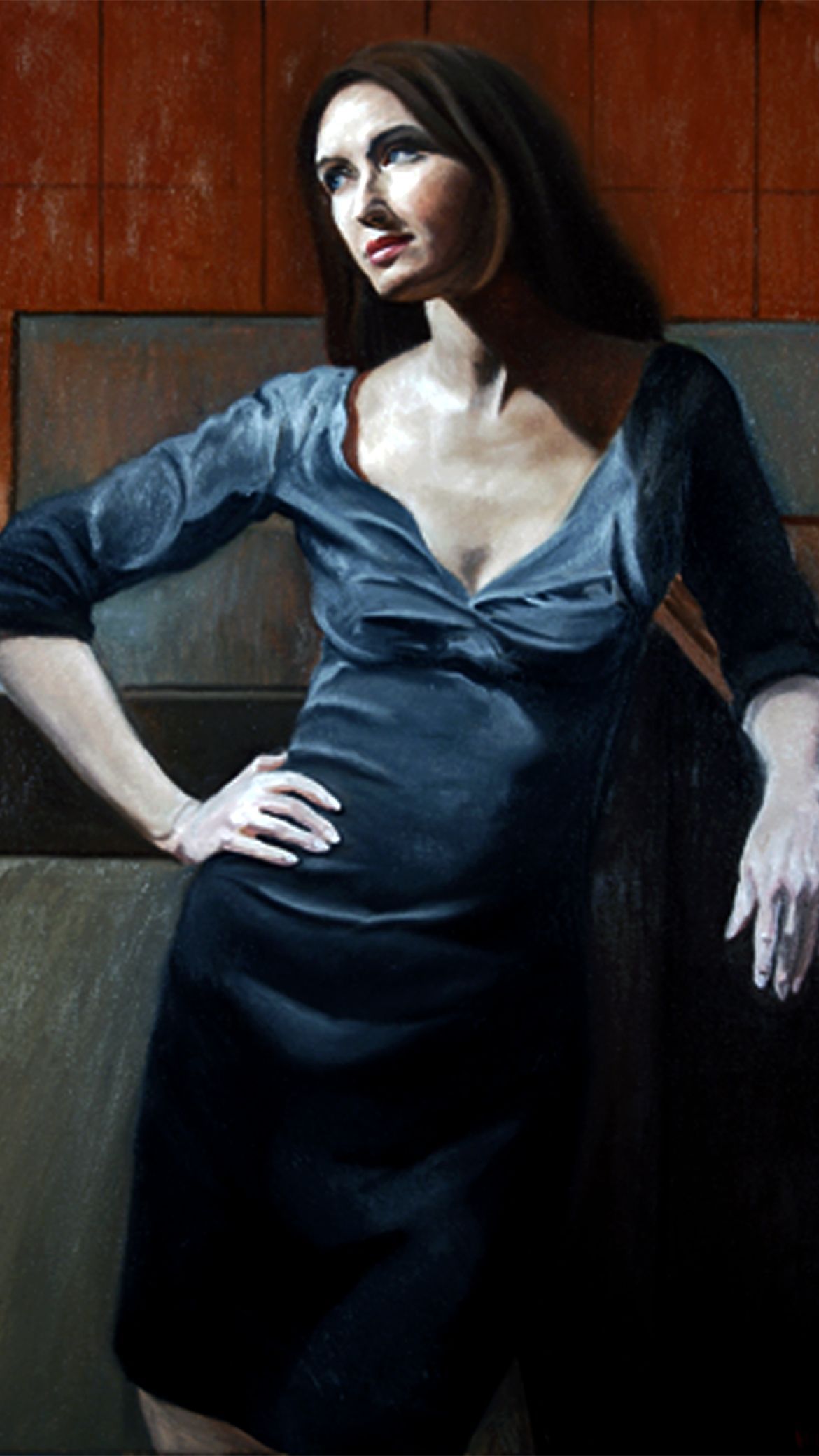 woman at the bar | figurative oil painting by John Varriano
