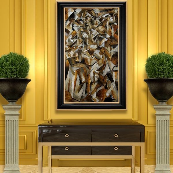 Grand foyer with abstract oil painting titled