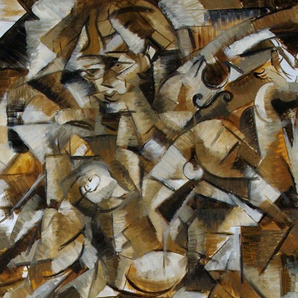 Woman with Violin an abstract oil painting (detail view) by artist John Varriano