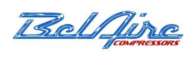 Blue stylized “BelAire Compressors” logo on a white background